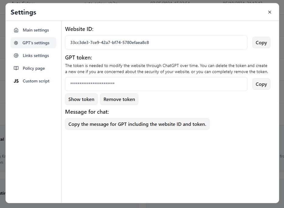 Security key example in dashboard